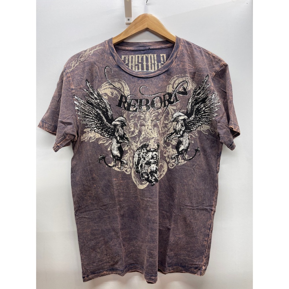Amerikan Vintage Reborn Y2K 00's Graphic T-Shirt Mens XL Acid Wash Purple Brown